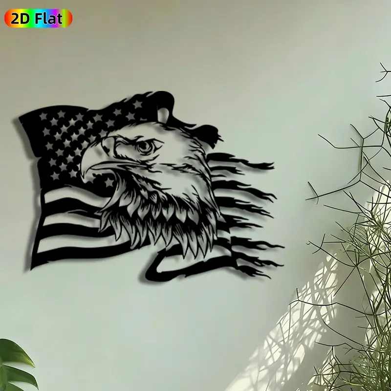 1pc Bald Eagle & American Flag Metal Wall Art, Decorative wall art, Patriotic Eagle Statue Mural, Decoration, Modern Home Decor, Craftsmanship, Perfect for Independence Day, Living Room, Patio, Office Decor, Ideal Gift for Patriotic Decor Enthusiasts