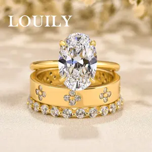 Louily Jewelry 3.5ct Noble Oval Cut 3PC Wedding Ring Set For Women, 925 Sterling Silver Bridal Set Rings