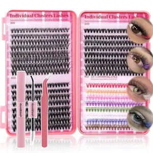 Lash Clusters Kit Colored Eyelash Clusters 640pcs Wispy Cluster Eyelash Extensions Pestañas Postizas Naturales DIY At Home Lash Extension Kit with Lash Bond&Seal,Lash Tweezers (Color-001)