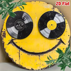 [2D Flat] One Piece of 2D Flat Round Aluminum Wall Art Measuring 8X8 Inches (20X20 Cm) Featuring a Smiling Face, Perfect for Decorating Homes, Cafes, And Offices.It Comes with Pre-Drilled Holes for Easy Hanging And Is Suitable for Both Indoor And Outdoor