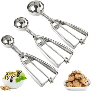 Ice Cream Scoop, 3 count Cookie Scoop Set, 18/8 Stainless Steel Cookie Dough Scoop, Cookie Scoops for Baking Set of 3, Ice Cream Scooper with Trigger Release, Cookie Scooper for Baking, Cupcake Scoop