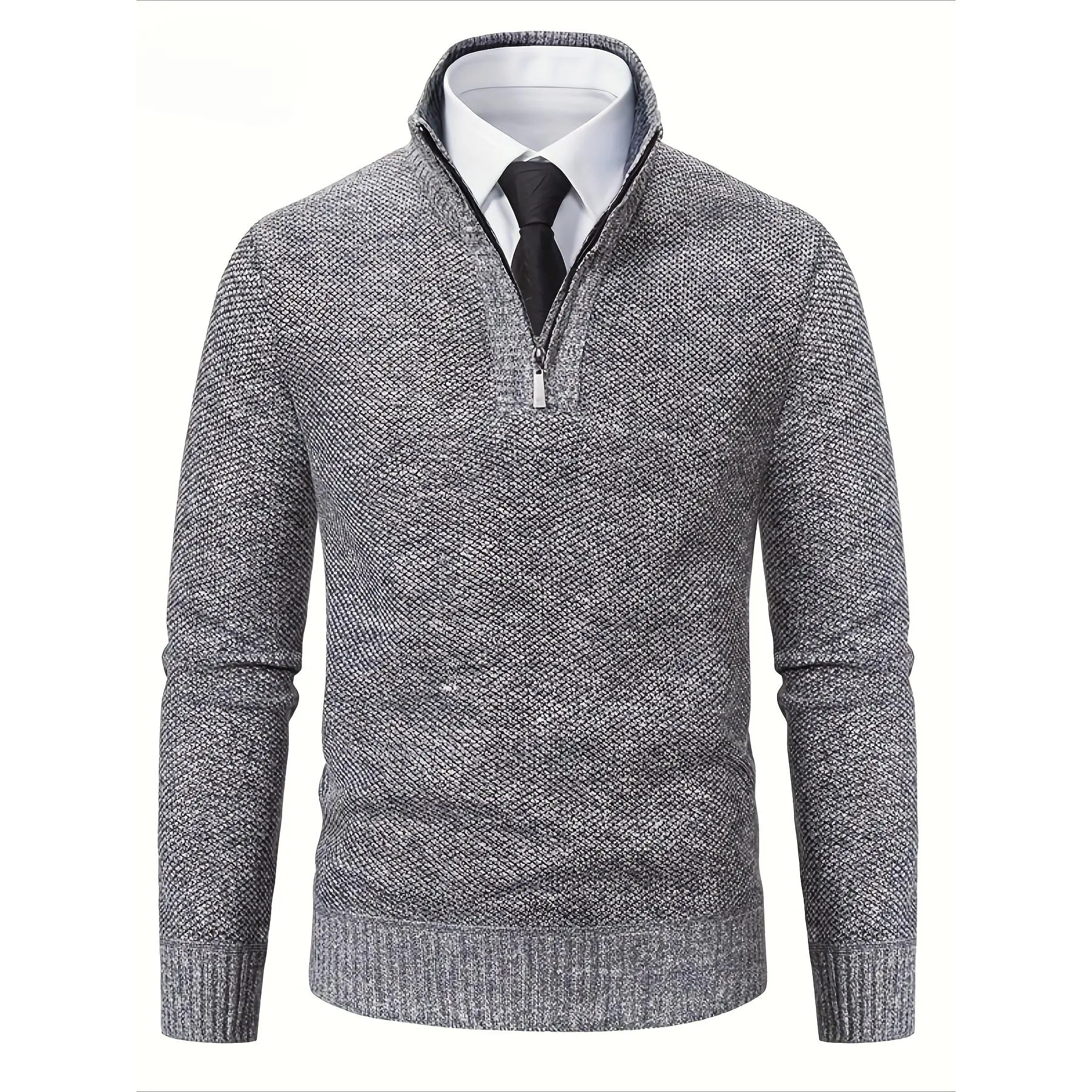 Men'S Fashion Autumn And Winter Half Cardigan Belted Neck Stand Up Sweater
