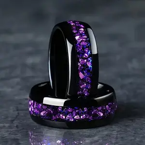 Elegant Blue Purple Starry Sky Floral Ring Simple and Chic Stainless Steel Cubic Zirconia Casual Outfit Jewelry