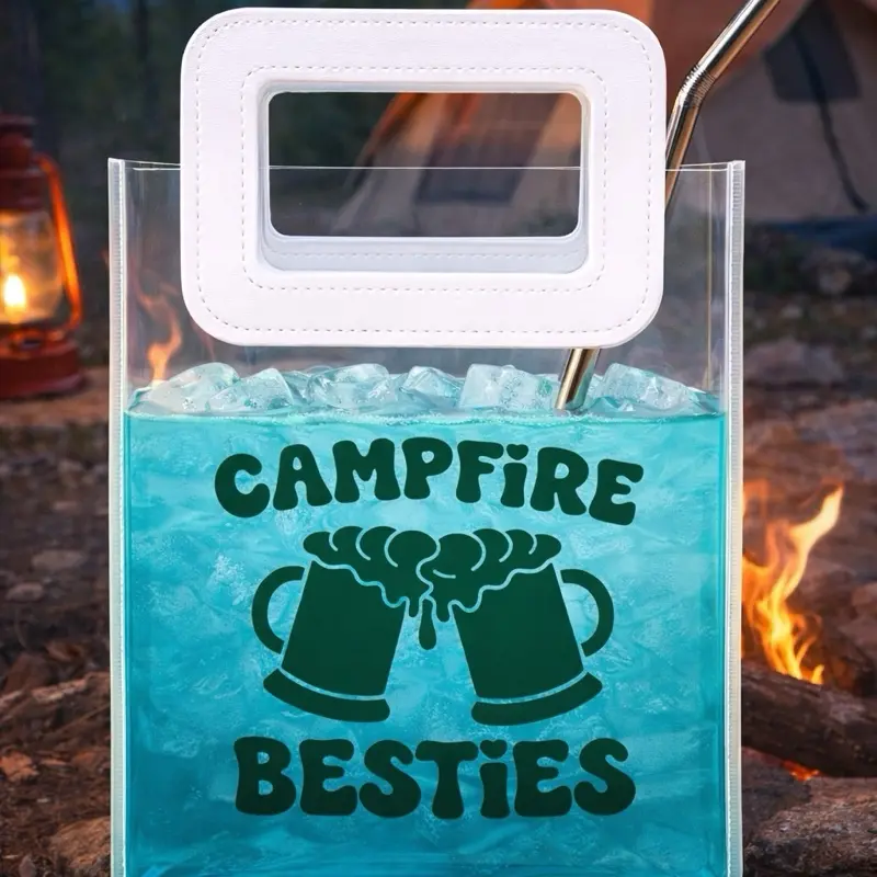 Campfire Besties Drink Pouch  | Reusable Cocktail Bag | Camping & Bonfire Party Cup Gift includes a stainless steel straw and all bags are made to order especially for you