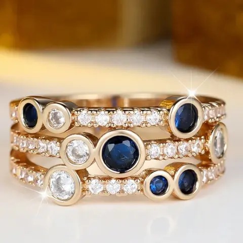 The three-layer synthetic crystal ring is a vintage-style golden engagement ring, suitable for wedding attire, versatile jewelry, elegant fashion rings, and a perfect gift for brides
