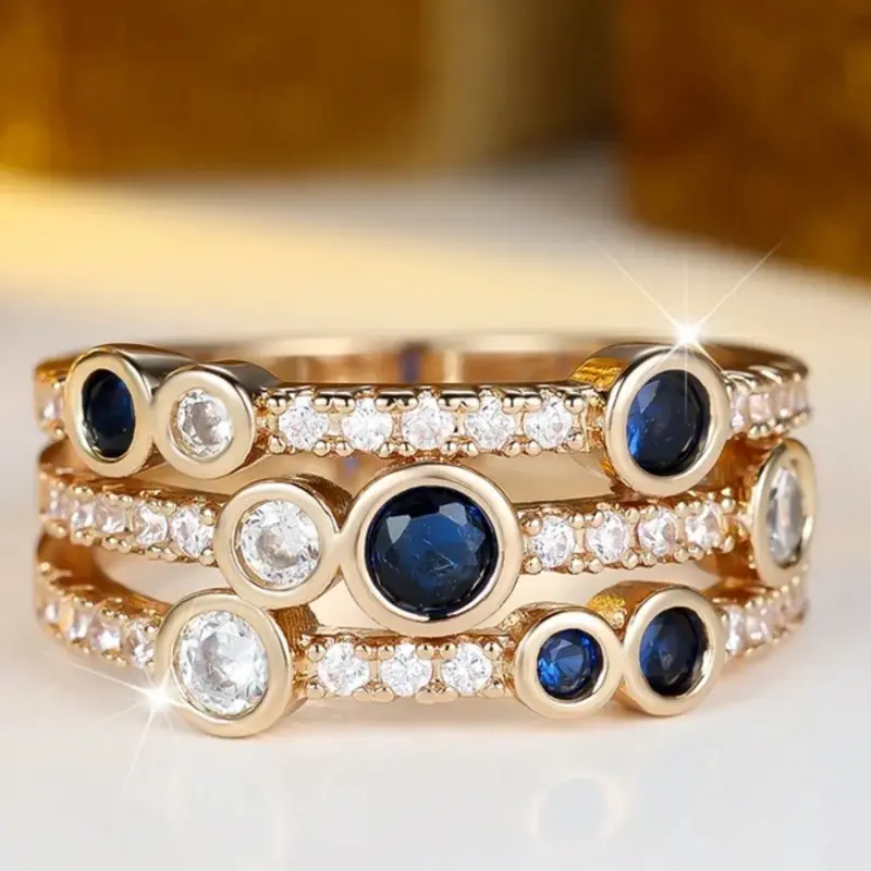 The three-layer synthetic crystal ring is a vintage-style golden engagement ring, suitable for wedding attire, versatile jewelry, elegant fashion rings, and a perfect gift for brides
