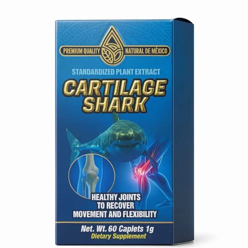 Cartílago de Tiburón Shark Cartilage Suplemento Natural Premium | Apoya la Salud de las Articulaciones Supports Joint Health, Mobility & Flexibility | Standardized Plant Extract | 60 Caplets (1 g Each)