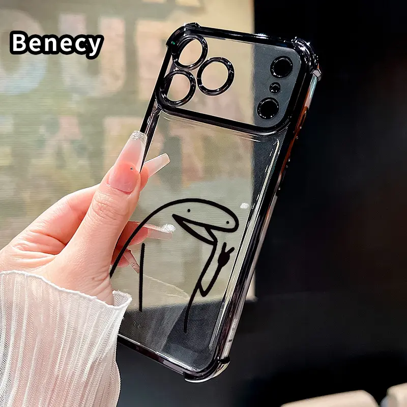 Compatible with iPhone 17 Pro Max 16 15 Plus Air 14 13 12 11 E Phone Case Simple Lizard Gesture Four-Corner Drop-Resistant Electroplated Transparent TPU Soft Protective Cover Gift