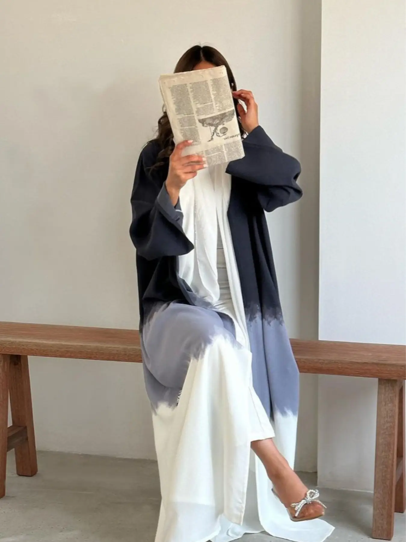 Women's Colorblock Kimono Sleeve Satin Abaya Without Inner Dress & Scarf, National Day Clothing, Casual Long Sleeve Open Front Arabic Clothing, Muslim