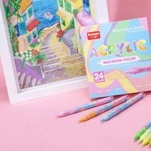 Acrylic Marker Pen (24pcs/box), Straight Liquid Soft-tipped Acrylic Markers, Professional Opaque and Stackable Brush Markers