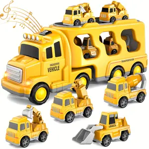 Engineering Truck Toy, 1 Set Pull Back Truck Toy with Light & Music, Fire Truck Toy, Construction Vehicle Toy, Birthday Gift