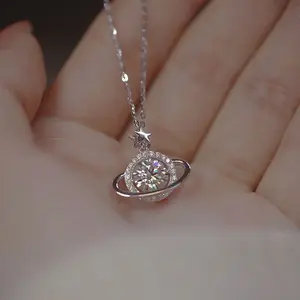 “Stainless Steel Planet Necklace for Women – Dazzling 5A Zircon Pendant, Hypoallergenic, Adjustable 16-20in Chain, Perfect Gift Jewelry”