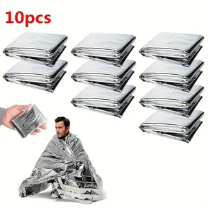 10PC Emergency Mylar Thermal Survival Blanket - Silver Space Kit for Outdoors, Camping, Hiking or First Aid