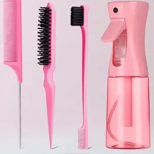 Pink Hair Care Set - Comb, Brush, and Spray Bottle for Styling and Maintenance