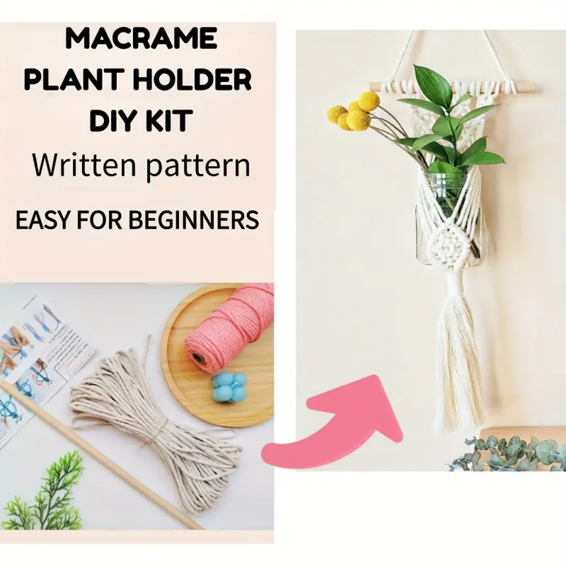 1 Set Macrame Hanging Planter Kit with Detailed Diagram Tutorial Easy Plant Hanger DIY Craft for Beginners Women's Creative Handmade Gift for Home Decor