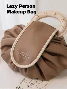 Large Capacity Cosmetic Bag, PU Material, Solid Color, Fashion Style, Travel Makeup Organizer, Portable Beauty Storage, All Seasons Use