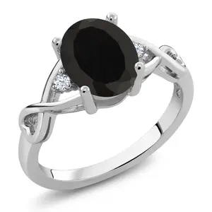 Gem Stone King 2.05 Cttw Black Onyx and White Topaz Engagement Ring For Women | 925 Sterling Silver | Oval 9X7MM | Gemstone Birthstone