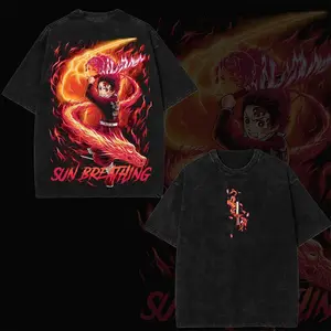 Retro Limited Vintage Kamado Tanjiro Demon Slayer, demon slayer infinity castle, Unisex Oversize Anime Manga Acid Washed Heavyweight Cotton Tshirt, Anime Merch, Gift for anime fan Clothes Oversized anime merch