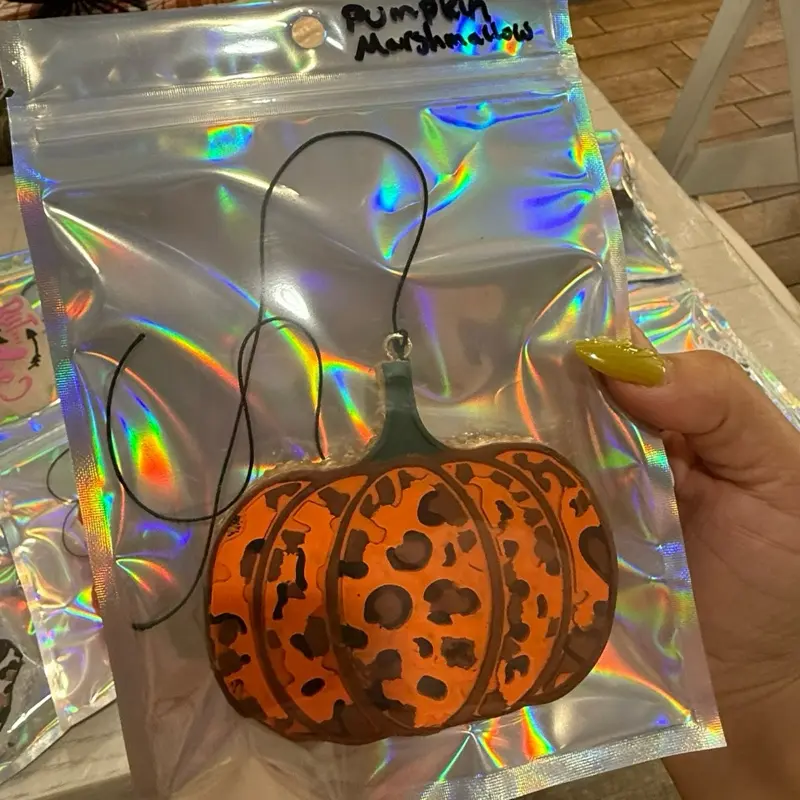 Pumpkin Marshmallow Car Freshie - Pumpkin Marshmallow Orange Scented Item in Holographic Packaging