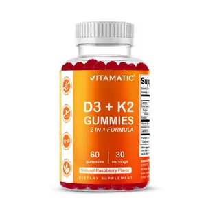 Vitamin D3 K2 Gummies 60 Count - Bone, Heart & Immune Health Support, Promotes Calcium Absorption, Plant-Based, Non-GMO, Gluten-Free