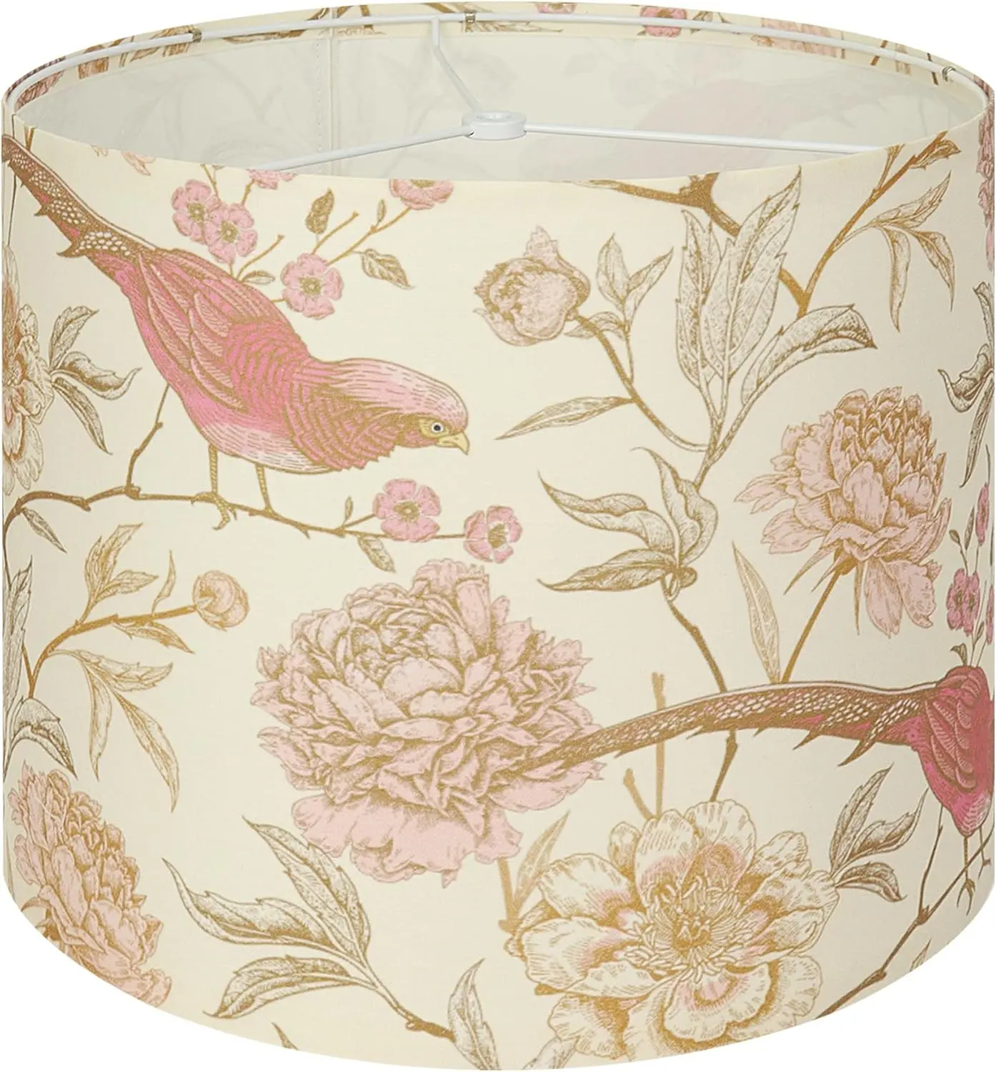 Floral Bird Print Drum Lamp Shade 1 Pack 13" x 13" x 10" Spider Fitter Medium Table Lampshade for Modern Farmhouse Cottagecore Coastal Home Decor Warm Cozy Ambience Easy Assembly