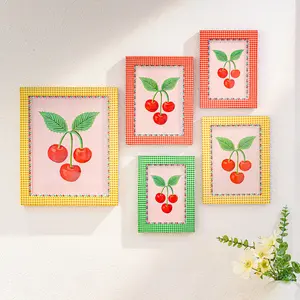 Retro High-Definition Acrylic Photo Frame with Checkered Pattern, Handmade Wood Gingham Home Decor for Halloween, Fall Aesthetic & Cherry-Themed Christmas Gifting