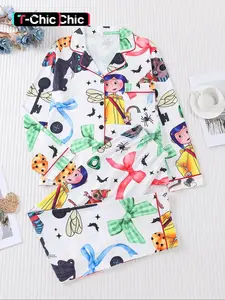 2 pieces of women's Halloween blue hair girl bow, black cat, mouse, bat, spider graphic print, knit long sleeved pants, pajamas set, Nightwear, top pocket suitable for all seasons, comfortable, Fitted, energetic, elegant and casual home wear Loungewear