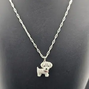 silver necklace paperclip  18-inch with dog pendant for everyday wear