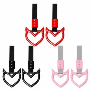2 PCS  Heart Handle Strap Car Charm Red Devil Style Hang Ring Decoration Exterior Keychain Car Accessory