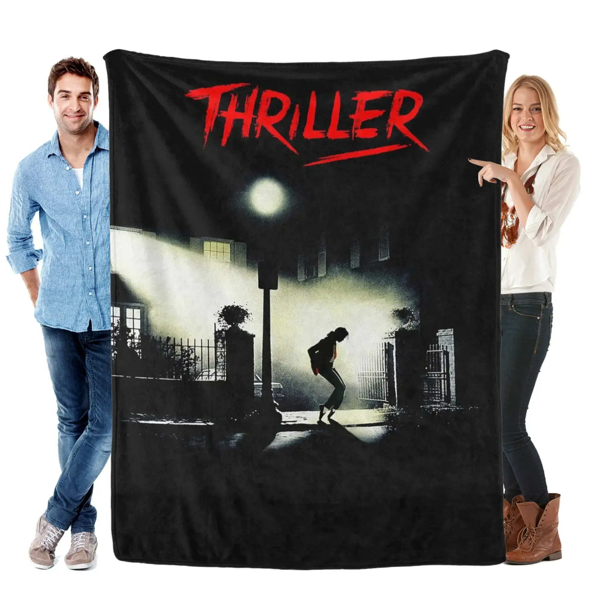 Michael Jackson Thriller Retro Horror Flannel Throw Blanket Ultra Soft Warm Fuzzy Plush Black Blanket for Couch Bed Sofa, All Season Cozy Music Inspired Throw Blanket Vintage Pop Culture Style for Movie Night Bedroom