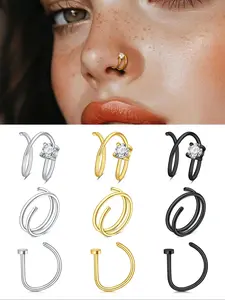 Unisex S-Shaped Cz Nose Rings, 20g Stainless Steel D-Shaped Nose Band, Party Style Plain Design, All Season Wearable Accessories, Nose Piercing Jewelry