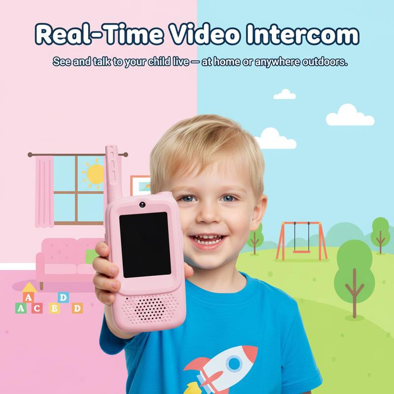 Careenoah Kids' Video Walkie Talkies in Pink & Blue with Cartoon Character Designs for Real-Time Communication Safe Long-Lasting Power