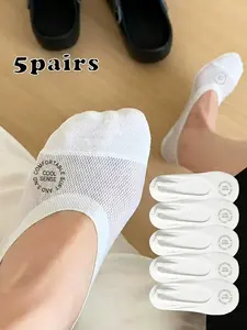 Women's Invisible Socks 5 Pairs, Mesh Breathable, Anti-Slip Silicone Lining, Socks with Grips, Summer Casual Shoes, Sporty Style, All Seasons, Everyday