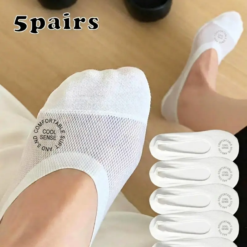 No Show Socks for Women, Ultra Thin Ice Silk Mesh Breathable Liner Socks, Silicone Anti Slip Invisible Boat Socks for Flats Loafers, 5 Pairs