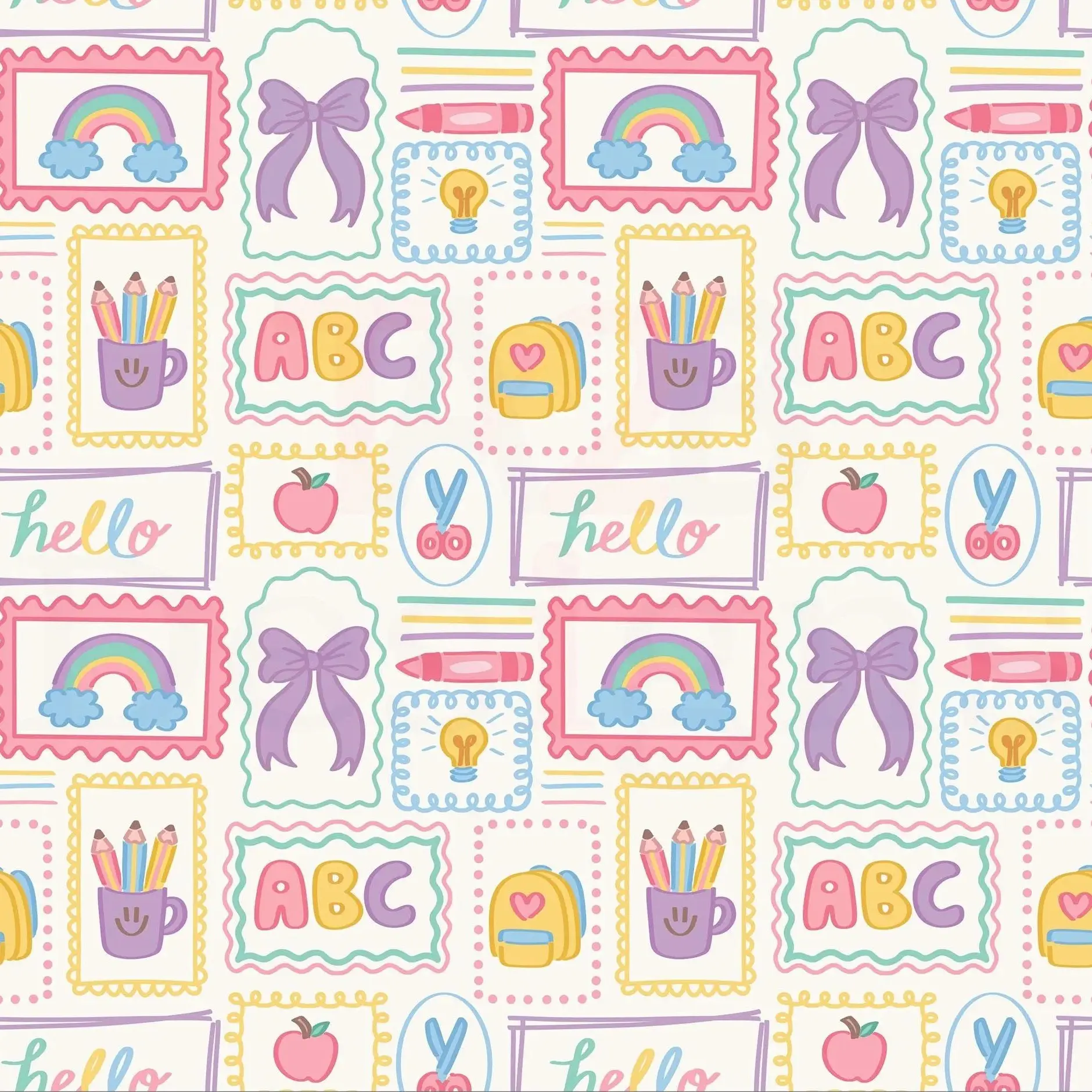 Back to School Seamless Pattern, Doodle School Supplies Patterns Fabric, Girly Coquette Bows Seamless , School Stamps Paper, notebook wrapping paper, book wrapping paper, gift wrapping paper