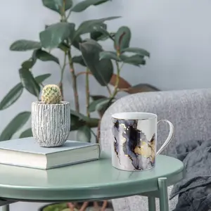 WAVEYU Marble Coffee Mug – Luxury Durable 14 oz Ceramic Cup with Gold Lettering, Perfect for Home and Office WAVEYU Drinkware Handmade