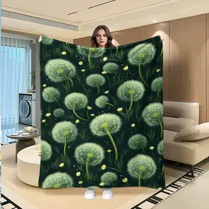 Fresh Healing Dandelion Flannel Blanket, Deep Full Print Lightweight Dandelion & Floating Seeds, Soft Skin-Friendly Bedroom Sofa Nap Blanket