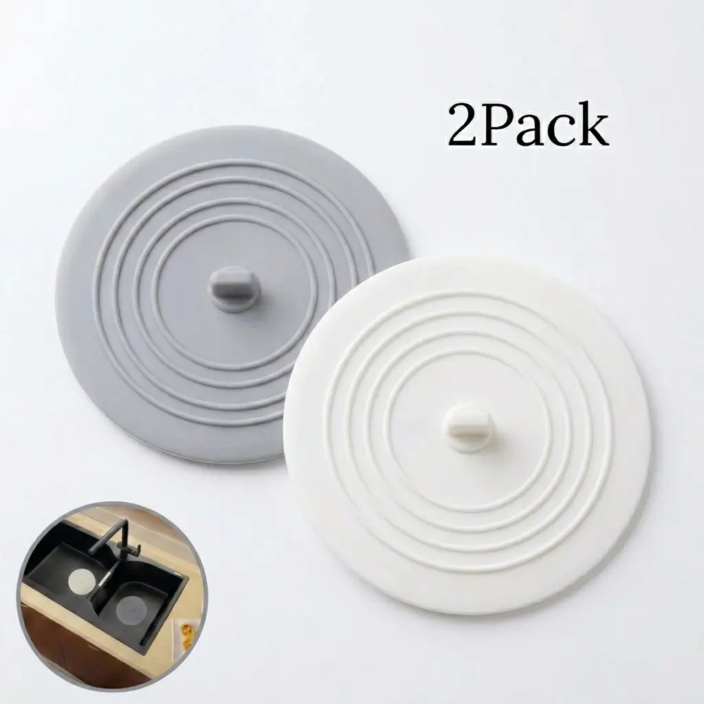 2 Pack Tub Stopper 6 Inch Silicone Drain Plug Cover, Universal Bathtub & Sink Drain Hair Stopper, Flat Suction Bathroom Kitchen Laundry Drain Cover, Soft Silicone Waterproof Plug Accessories (White & Gray)