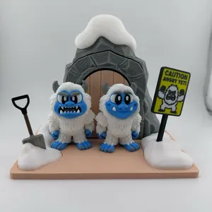 3D Printed Angry Yeti Play Set Desk Decor Action Figures in Winter Snow