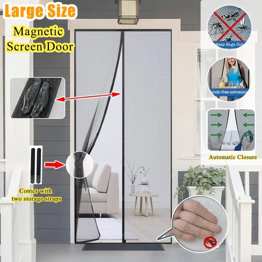 Magnetic Screen Door, Strong Magnetic Closure, No Drilling Installation, Indoor/outdoor Use, Mosquito Net, Easy Setup, Pet Friendly, Magnetic Doors