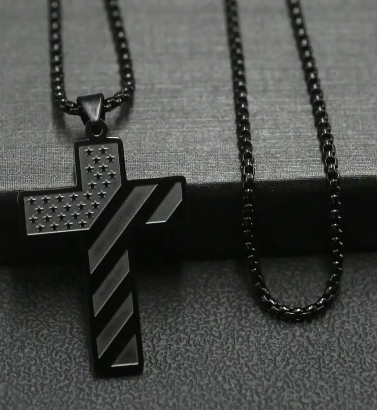 Cross Necklace with Bible Verse & American Flag Pendant-Stainless Steel Men's Jewelry Gift | Faith-Inspired, Bold & Patriotic Chain for Him