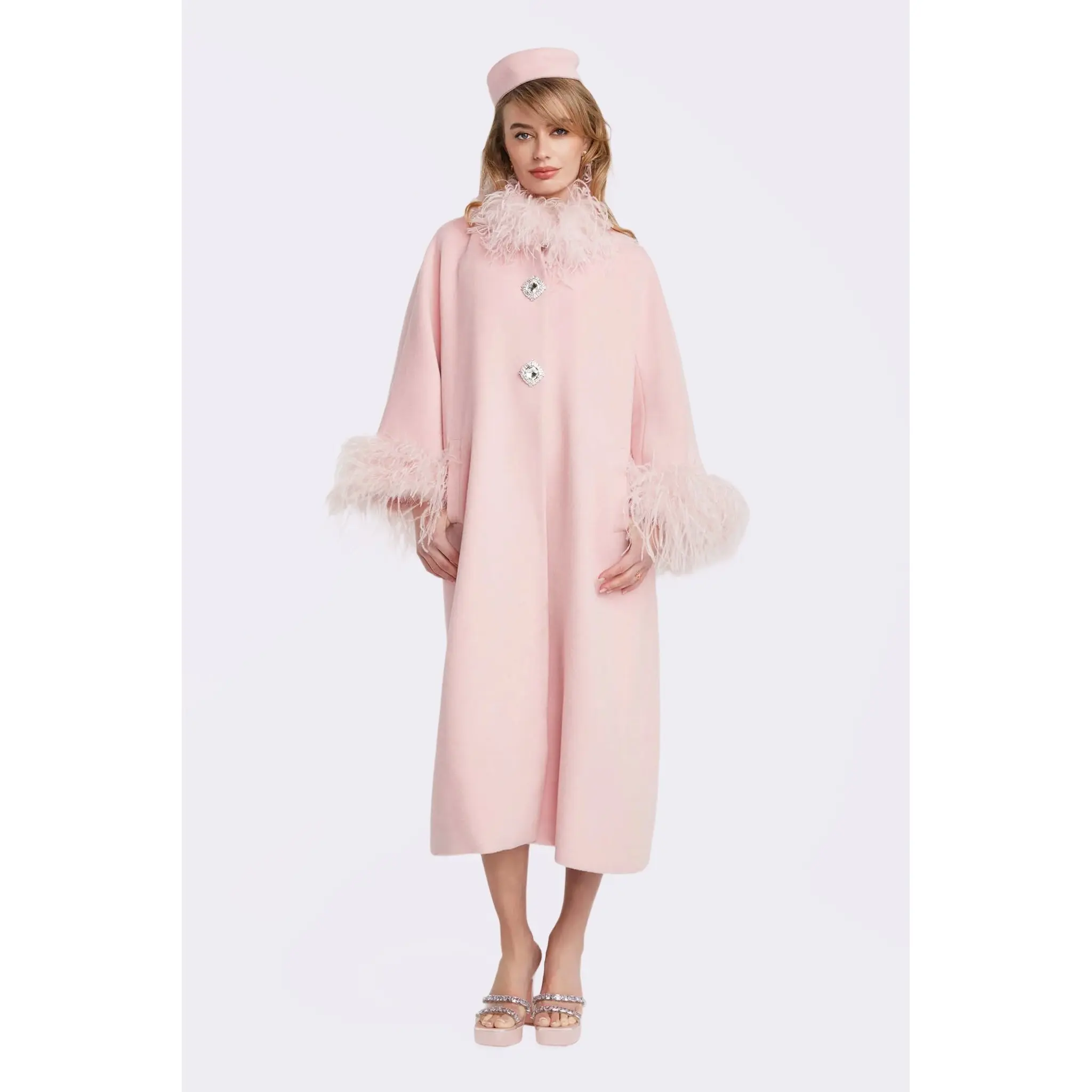 Nina Feather Coat (Pink) (Final Sale)