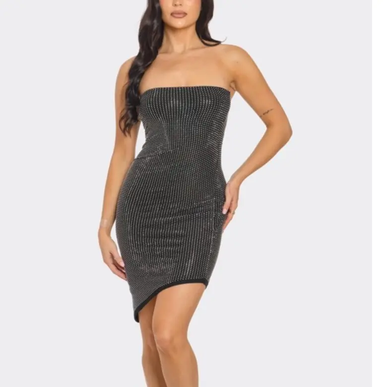 Rhinestone Studded asymmetrical dress