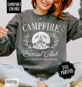 Campfire Social Club Comfort Colors Sweatshirt, Cute Camping Crewneck, Trendy Women's Sweater. Gift for Her