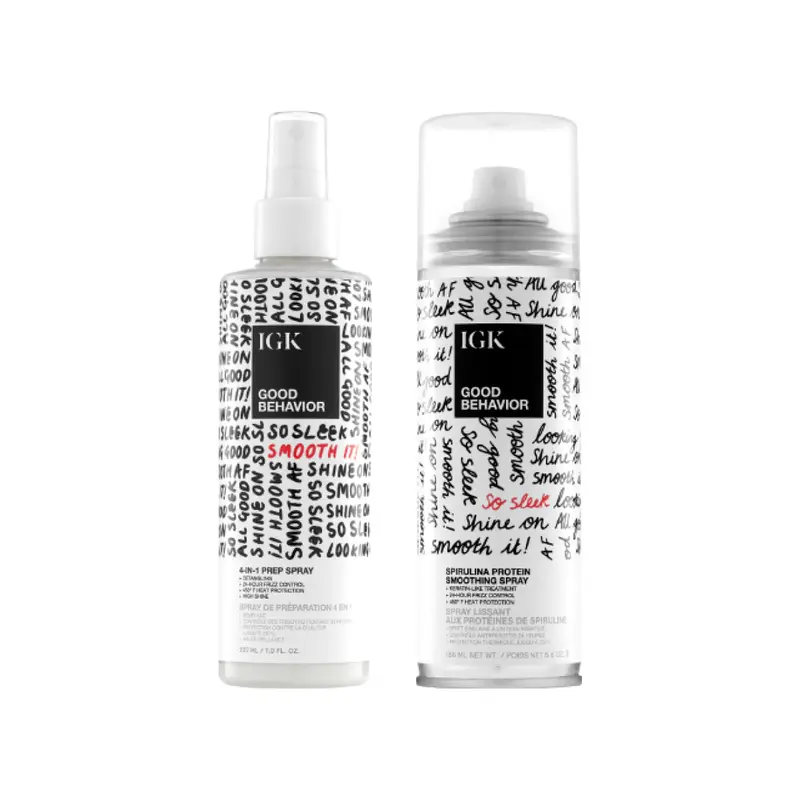 IGK SMOOTHING FRIZZ FIGHTERS BUNDLE | Good Behavior 4-in-1 Prep Spray + Good Behavior Smoothing Spray