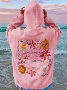 Women's Hooded Sweatshirt Light Floral Print, Fashion Streetwear Casual Fitted Pullover for Fall & Winter, Vintage Style