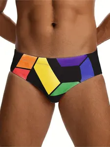 Men's patterned graphic drawstring triangle underwear, men's swimwear, summer beach swimming shorts