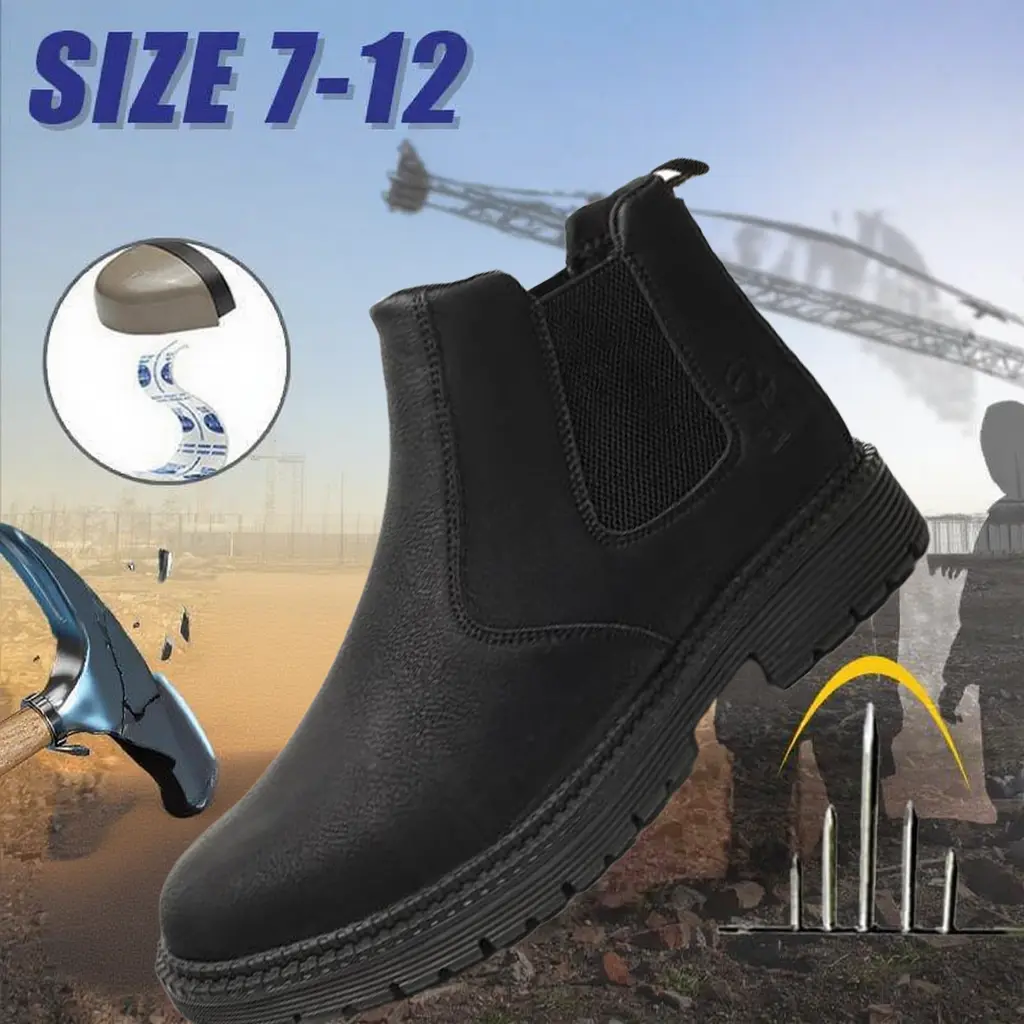 Men's Composite Toe Slip-On Work Boots, Waterproof Synthetic Footwear with Puncture-Resistant Sole, Air-Cooled All-Season Construction Safety Shoes, Compositetoe Safety Shoes, Dry, Metatarsal Guard
