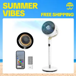 Summervibes DREO Smart Pedestal Fan for Bedroom, 120°+120° Omni-Directional Oscillation, Quiet 100ft Cooling Fan with RGB Light, 9 Speeds, 6 Modes, 20dB Quiet, 8H Timer, Wi-Fi Voice & Alexa Control, 37-42" Adjustable Height Floor Fan with Remote