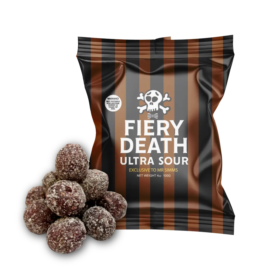 Mr. Simms Fiery Death Ultra Sours Fruit Candy, Sugar-Sweetened Snack for Candy Lovers
